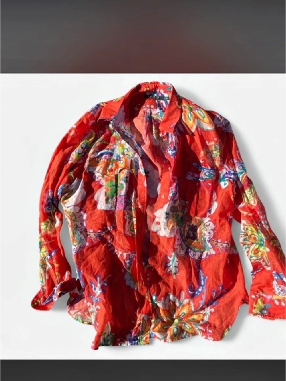 Lauren Ralph Lauren Natural Fiber Floral Button Down Shirt in Red Orange Sz L